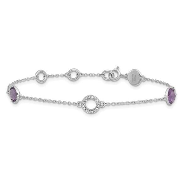 Sterling Silver White Ice Diamond and Amethyst Bracelet: An Elegant Accessory - Picture 2 of 6